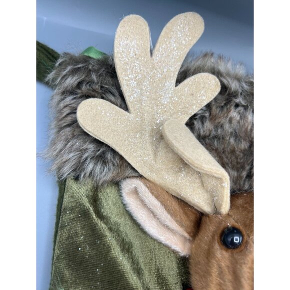 North Pole Trading Co Reindeer Stocking With Faux Fur Body Holly Accent Trees - Picture 9 of 15